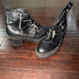 Nasty Gal Black Chunky Buckle Platform Ankle Boots